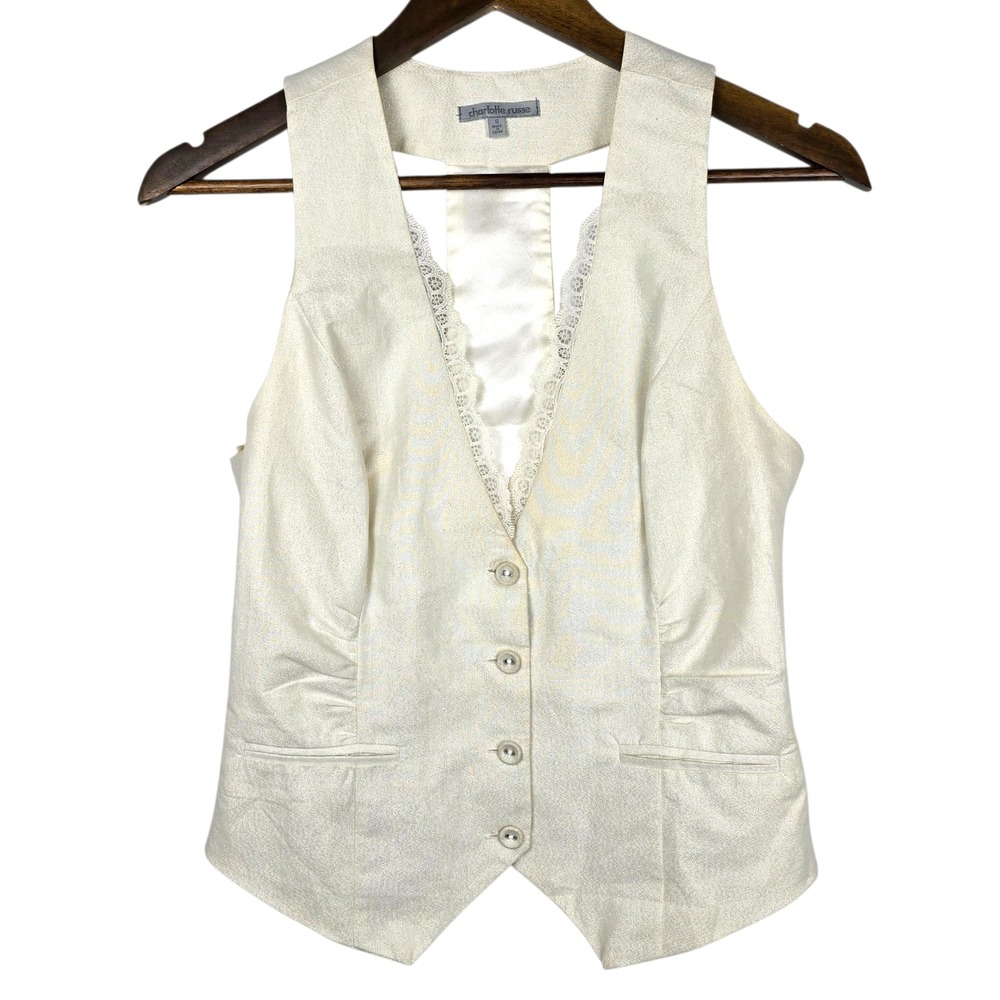 Y2k Charlotte Russe Small Business Vest Gold Shimmer Lace Vintage Coquette